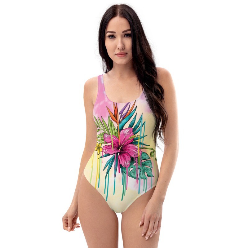 Pink Flower Tie Dye One-Piece Swimsuit