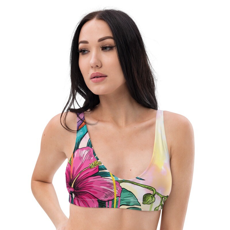 Tie Dye Pink Flower Recycled padded bikini top