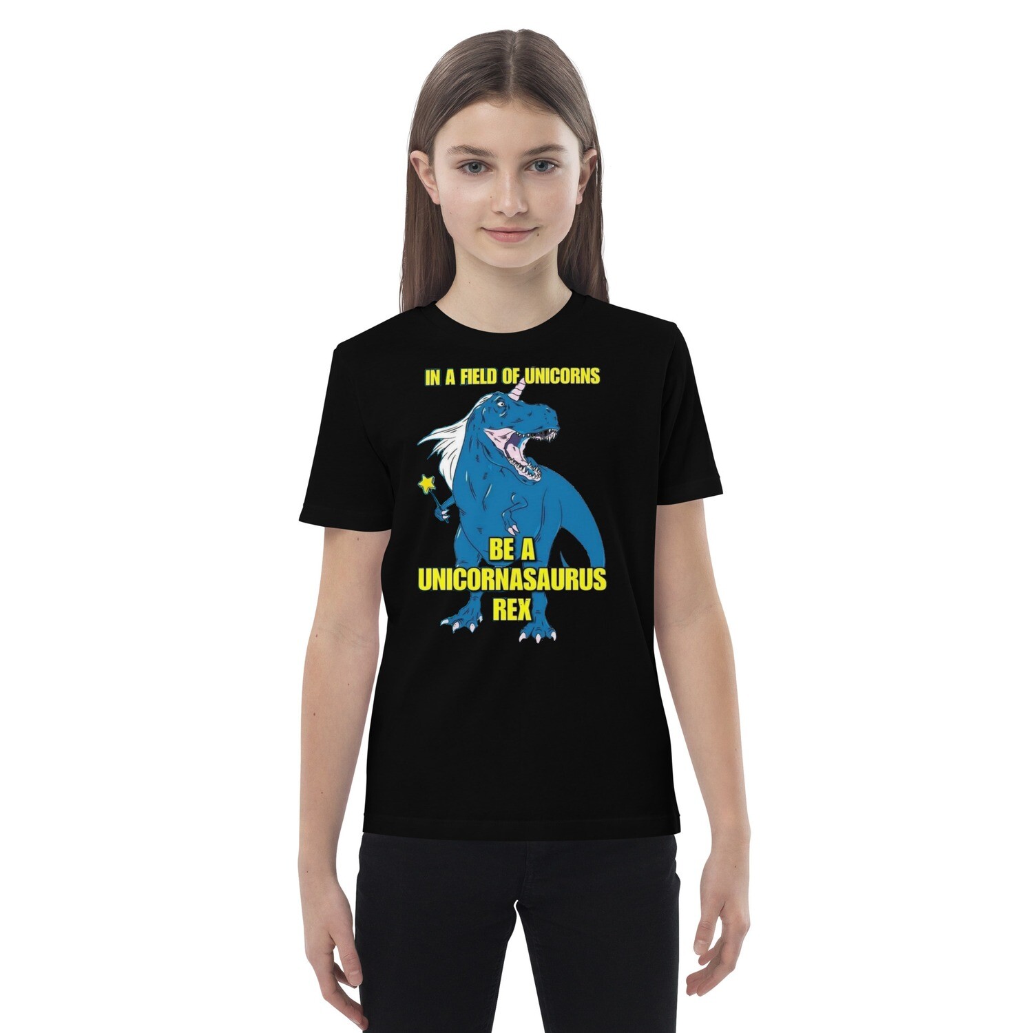 Unicornasaurus Organic cotton kids t-shirt, Color: Black, Size: 3-4