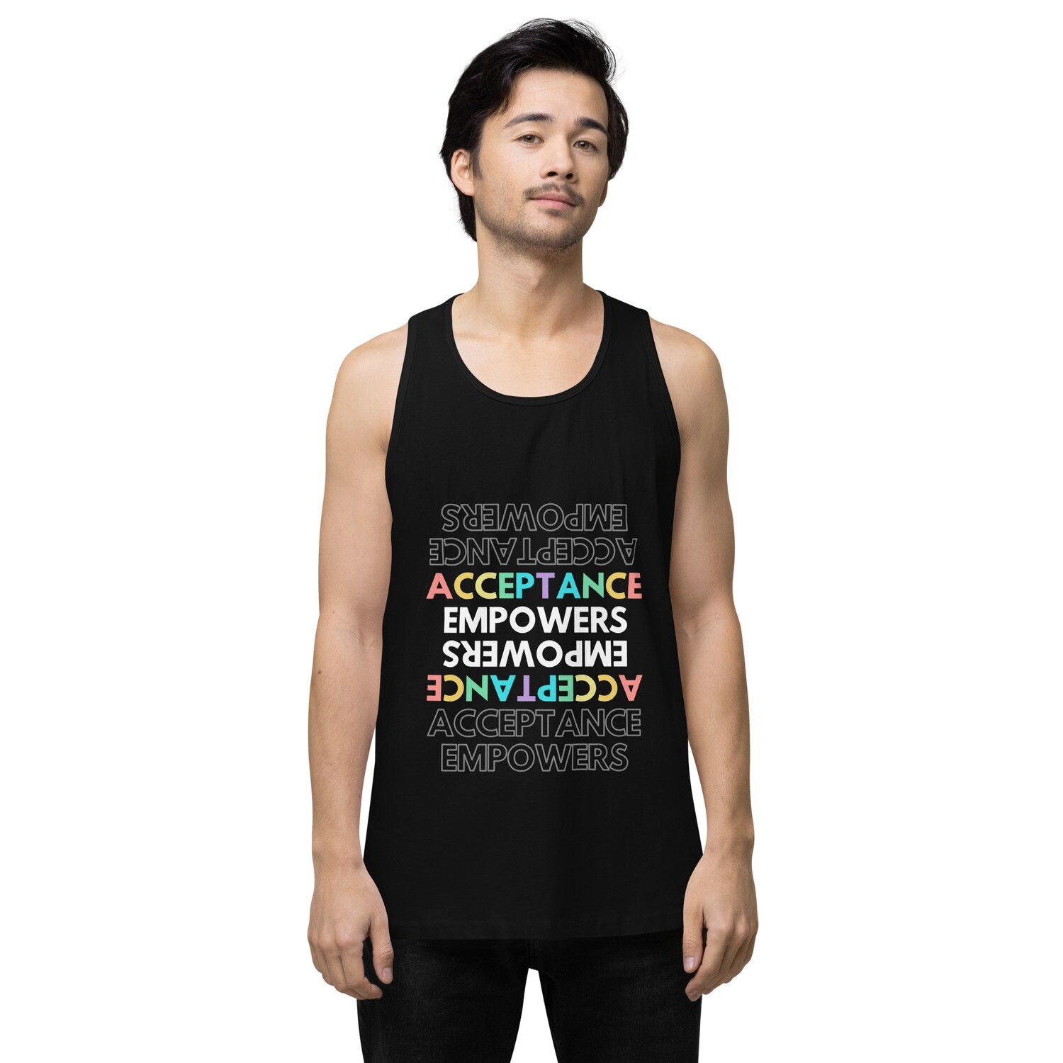 Acceptance Empowers Men’s premium tank top, Color: Black, Size: S