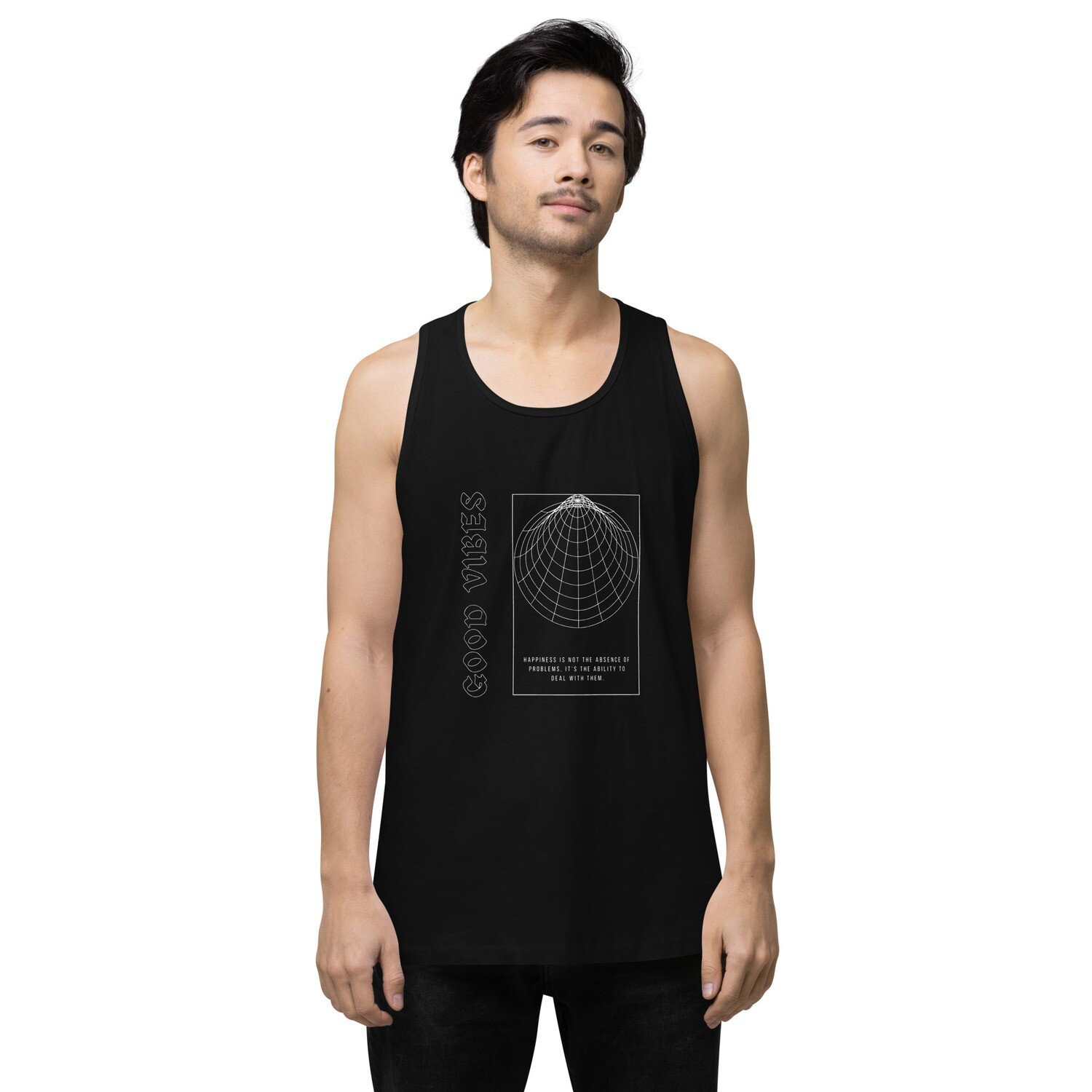 Good Vibes Only Dimensional Men’s premium tank top, Color: Black, Size: S
