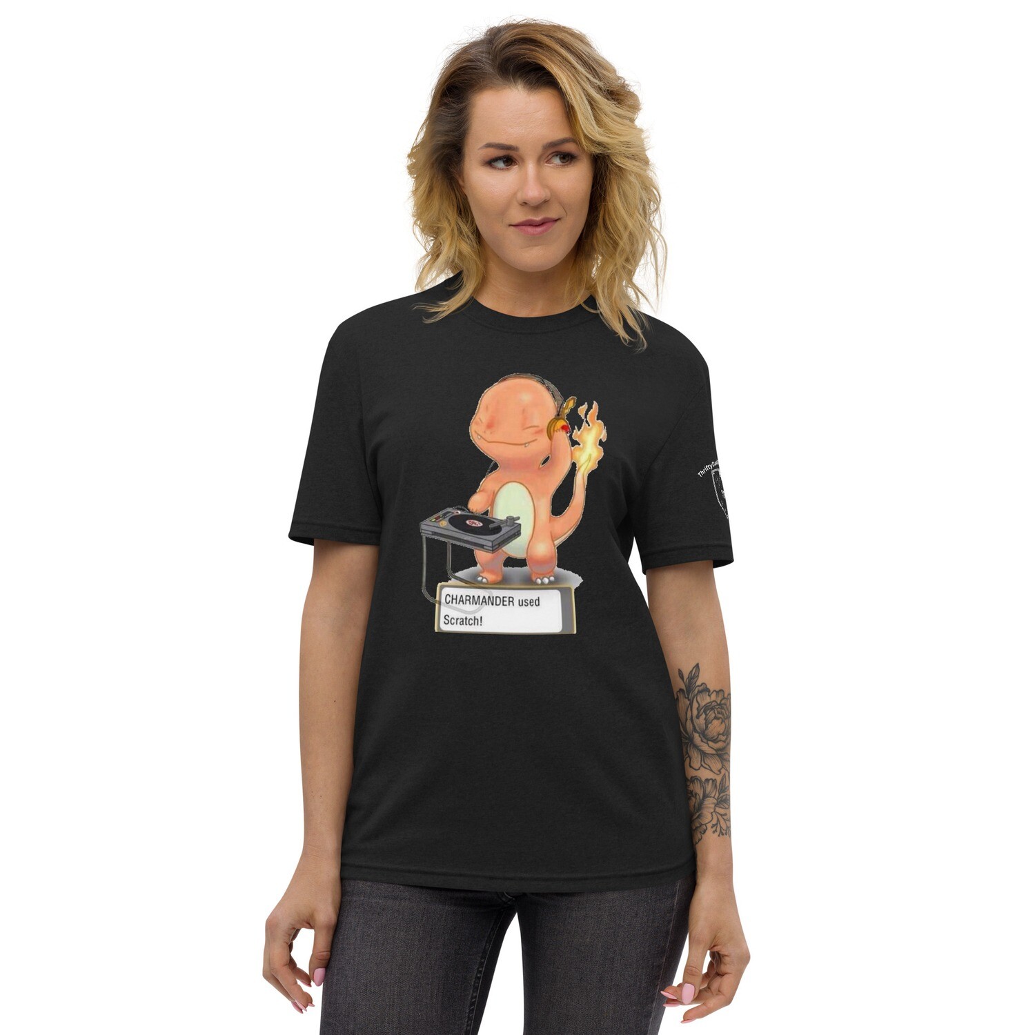 DJ Charmander Unisex Recycled T-shirt, Color: Black, Size: S