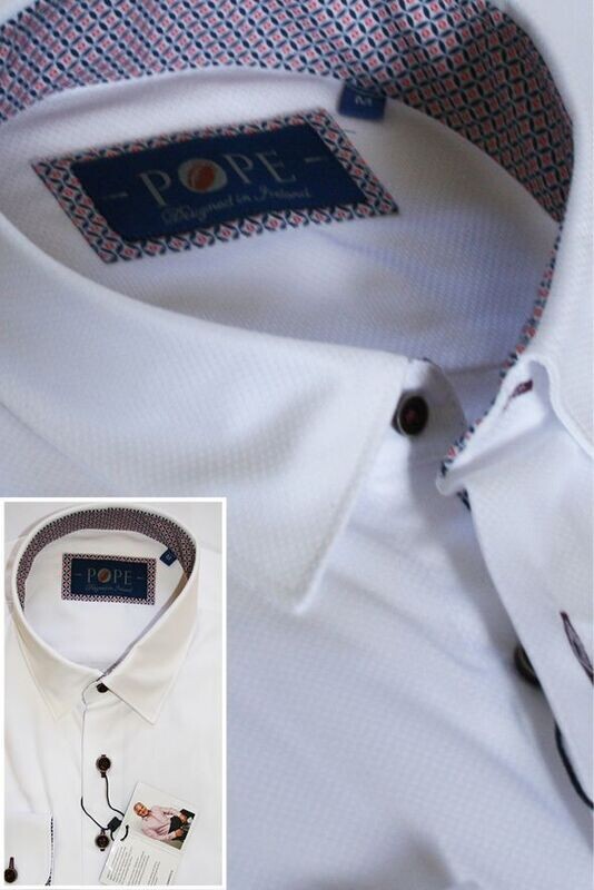 Plain White with Red Dot Inlay Collar and Cuff