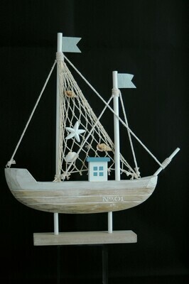 Fischkutter 41.5cm,Holz, weiss