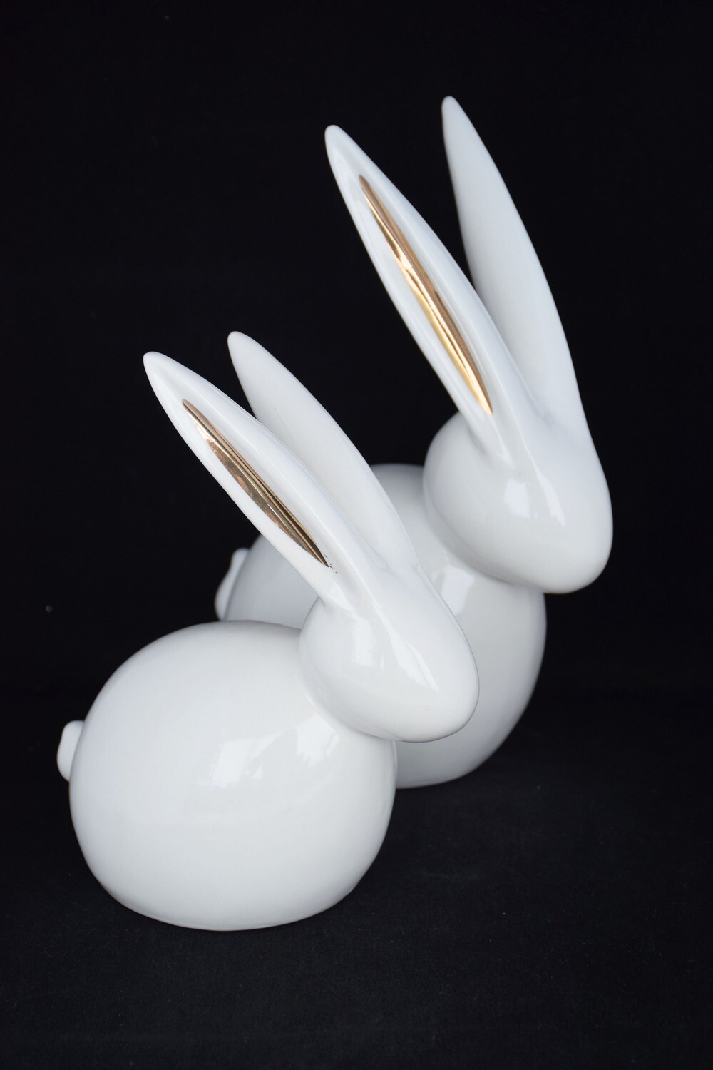 Hase 18cm u. 22cm, Porzellan, weiss-gold