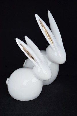Hase 18cm u. 22cm, Porzellan, weiss-gold
