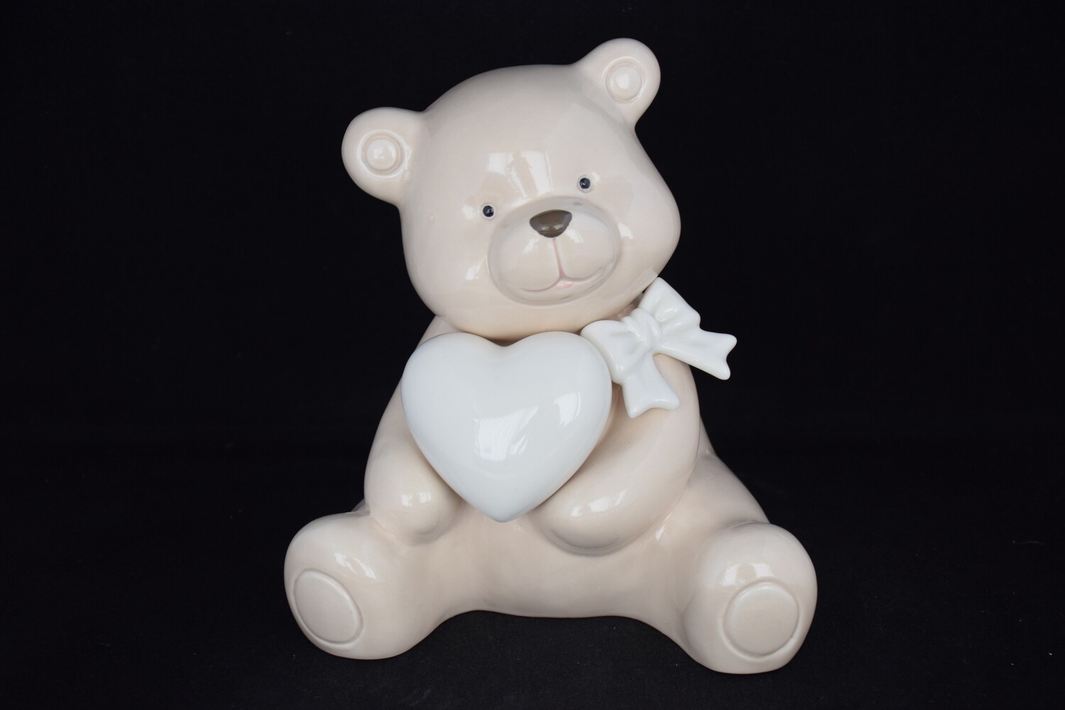 Bär m.Herz Sparkasse 17cm, Porzellan,beige
