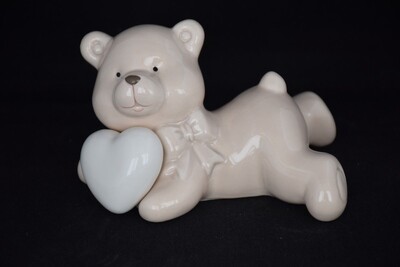 Bär m.Herz 12.5cm, Porzellan, beige
