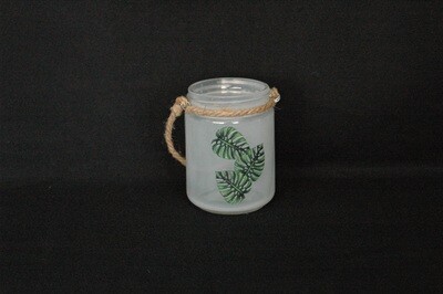 Windlicht Blatt mit Schnur, 11cm, glas
