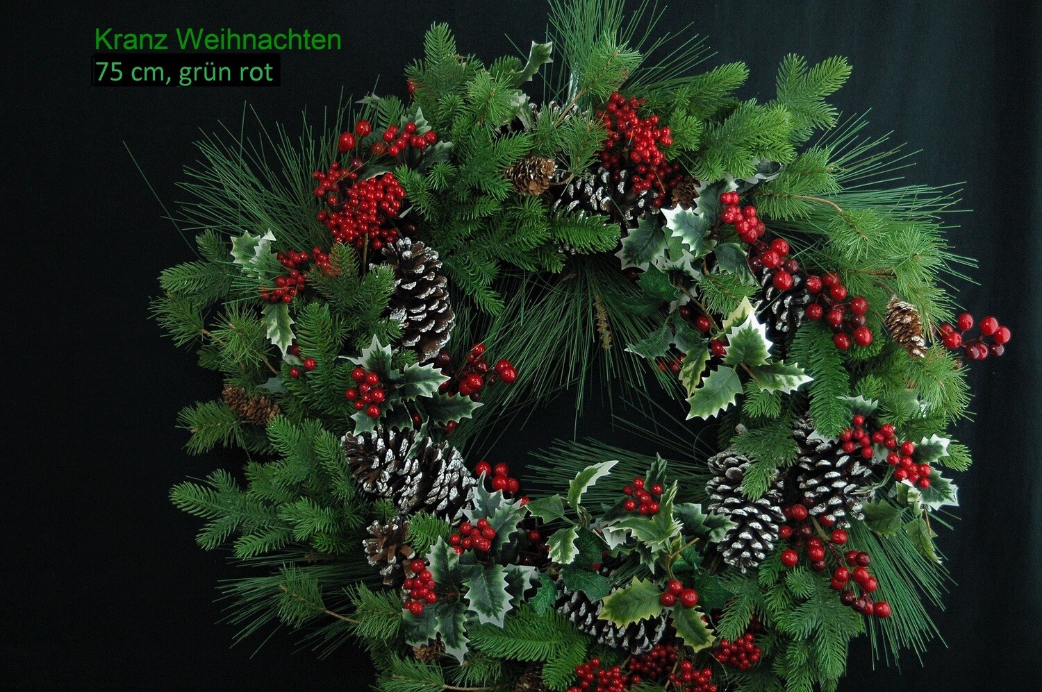 Tannenkranz Weihnachten 75cm, grün-rot