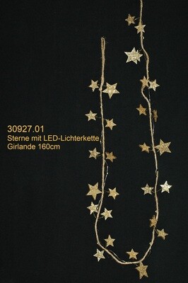 Girlande Sterne/LED 160cm, Holz, gold
