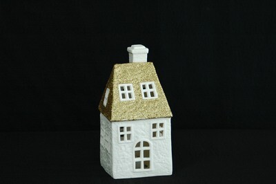 Haus mit LED 16.5cm od. 22cm ohne LED, porz., gold