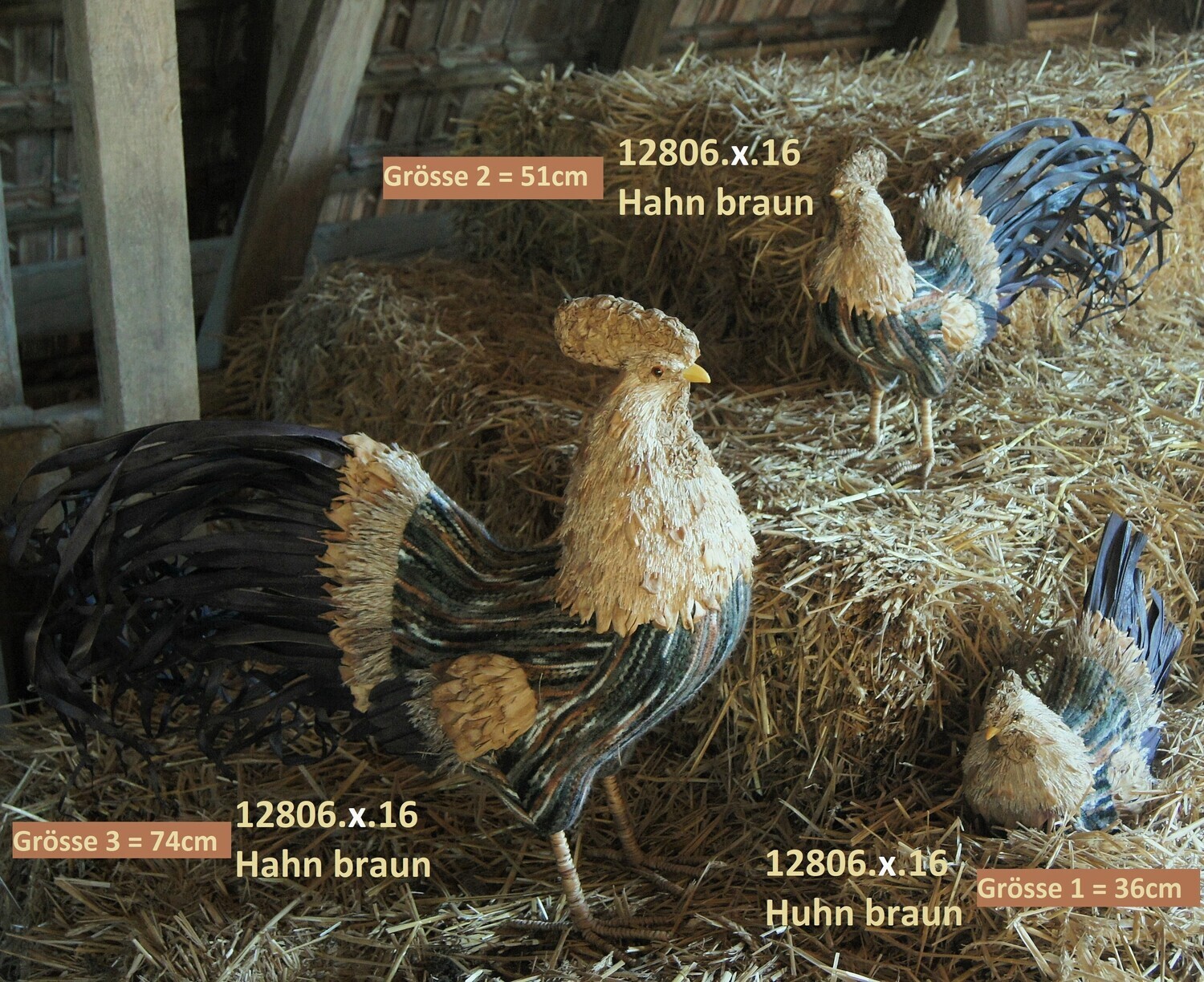 Huhn/Hahn 36cm, 51cm od. 74cm, braun