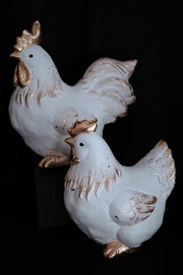 Huhn/Hahn 19.5/23cm,Steingut, weiss