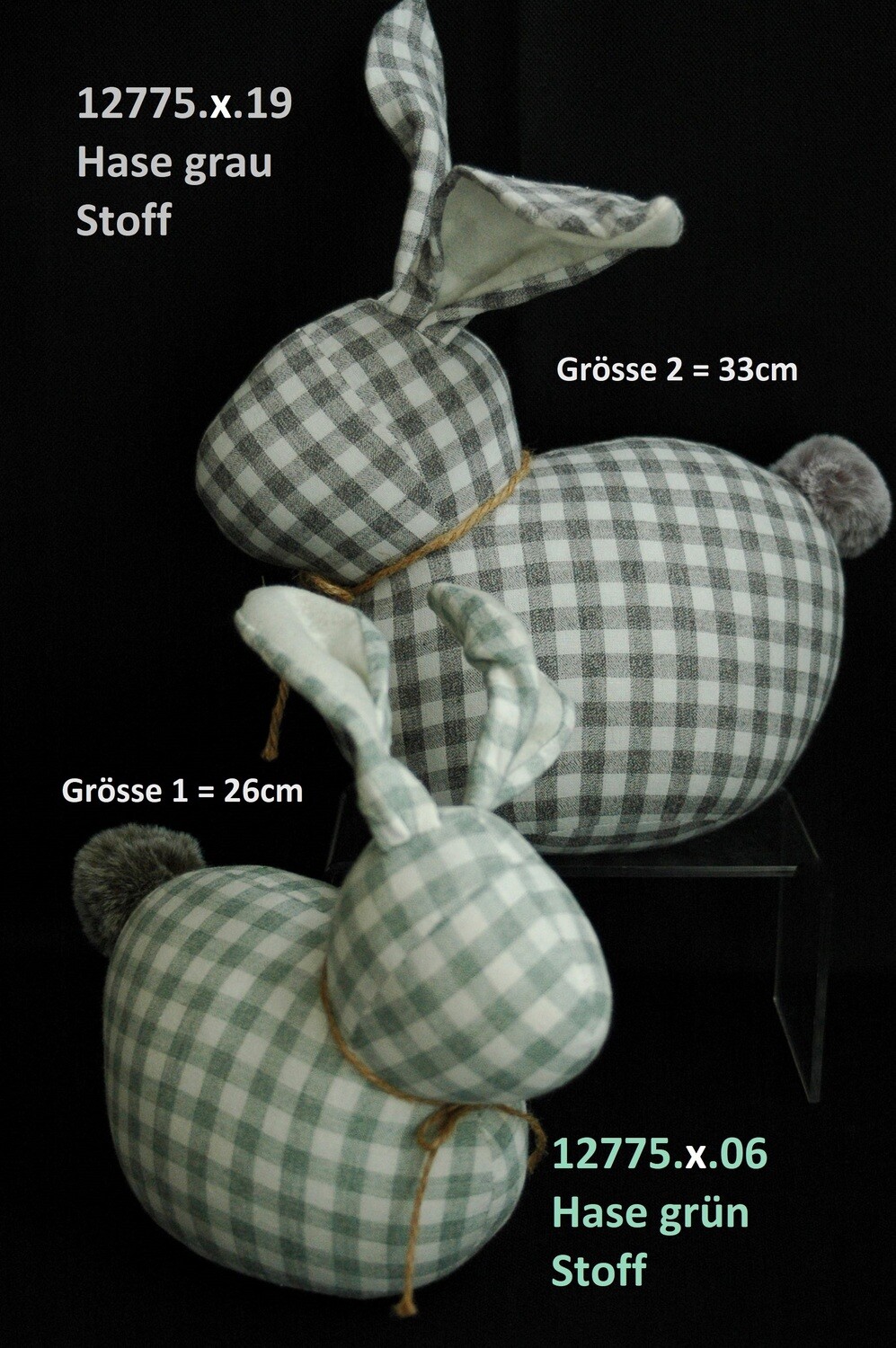 Hase 26cm,Stoff,grün od. Hase 33cm, grau