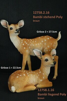 Bambi stehend 27.5cm / liegend 22.5cm, Polyresin, braun