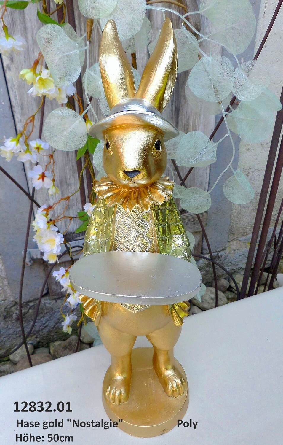 Hase "Nostalgie" 50cm,Poly, gold