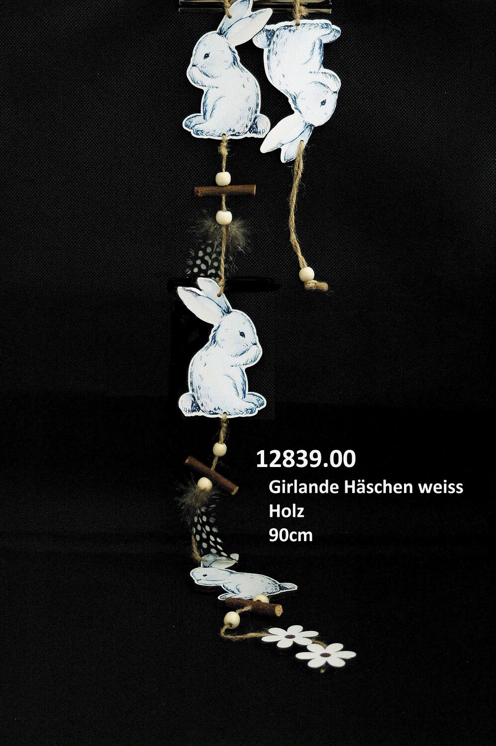 Girlande Hase 90cm, weiss-schwarz