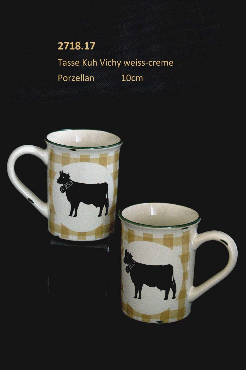 Tasse Kuh Vichy 10cm,Porzellan, weiss-creme