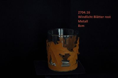 Windlicht Ahornblätter 8cm, Metall-glas, rost