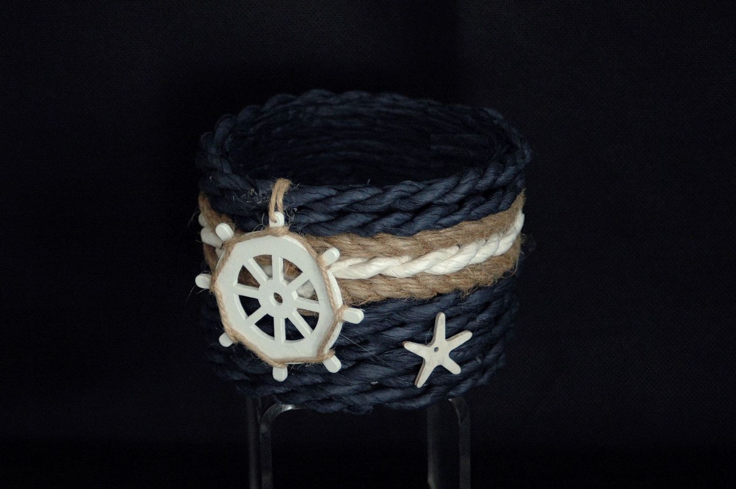 Korb "Maritim" 12.5cm, Papier, blau od. weiss