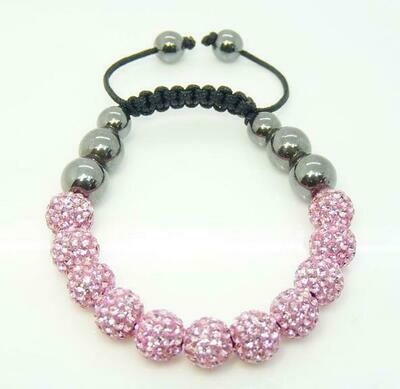 Top Quality 10mm Pink Micro Disco Ball Crystal Hematite Ball Bracelet