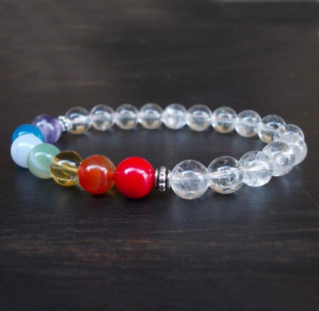 7 Chakra Bracelet Clear Crystal Quartz Wrist Mala Beads Bracelet*