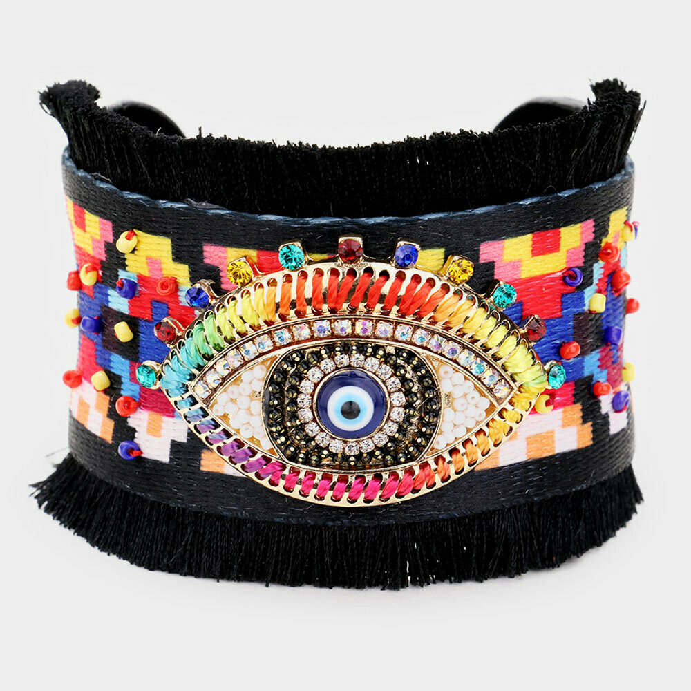 Black Evil Eye Tassel Cuff bracelet