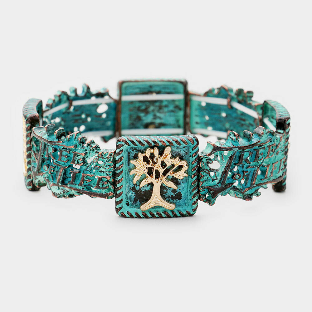 Turquoise tree of life metal stretch bracelet