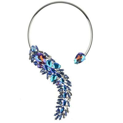Blue Rhinestone Crystal Snake Choker Necklace