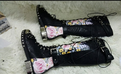 Studded genuine leather spike boots