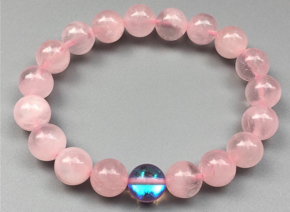 Rose quartz mystic aura elastic gemstone bracelet