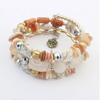 Nude Vintage Imitation Natural Stone Agate Beaded Bracelet Boho Style Multi-Layer Rhinestone Hand String Jewelry*