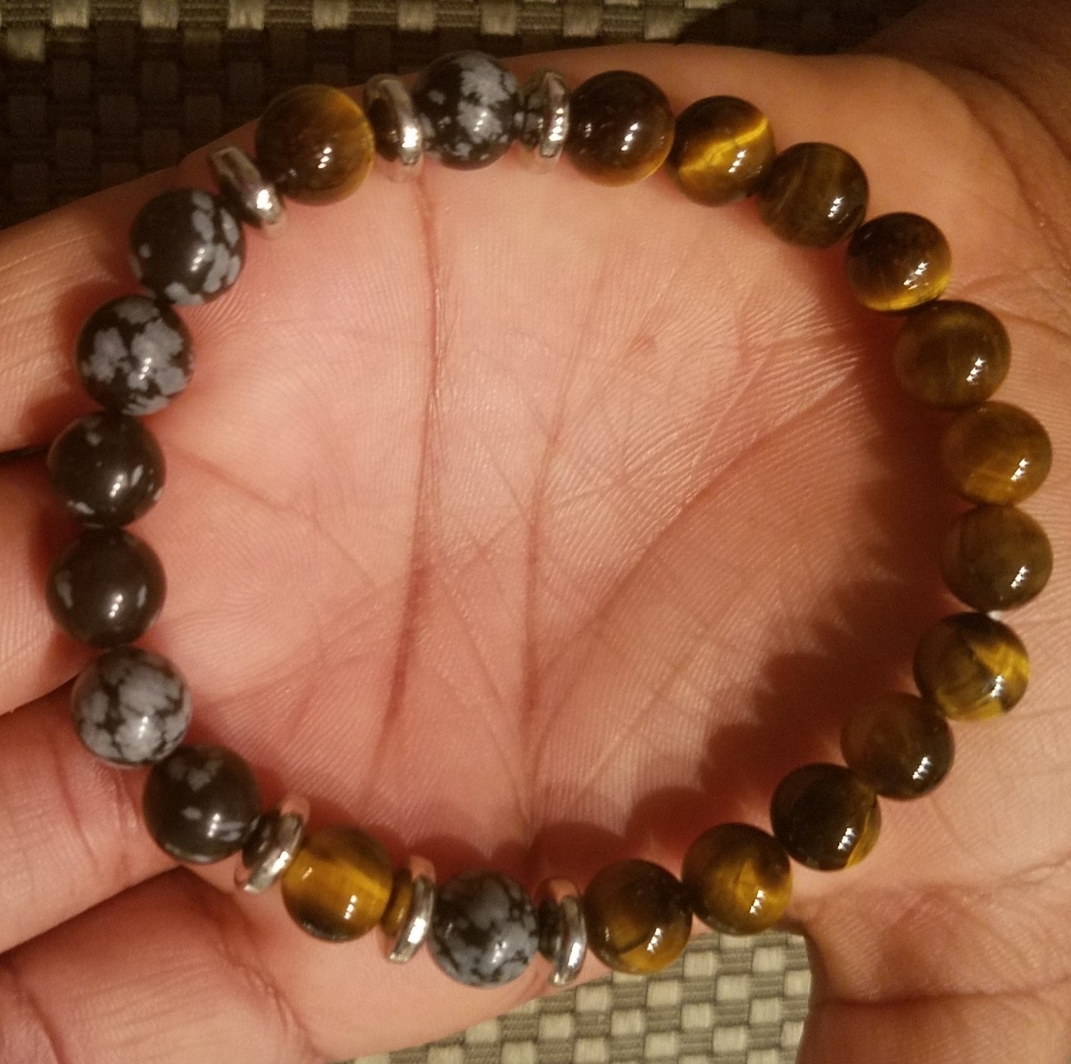 Men's Tiger Eye Brown/Black Marble Obsidian Natural Stone Bracelet