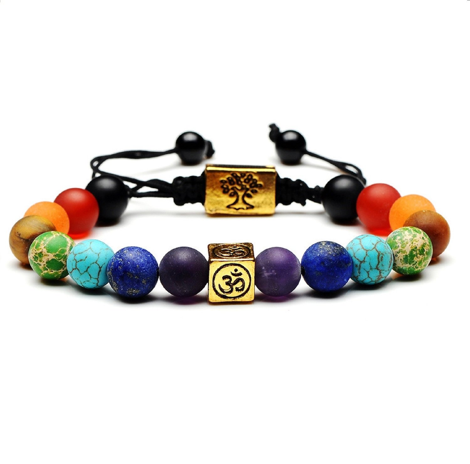 Chakra Tree Of Life Multi color Beads Natural Stone Weave Rope Bracelet*