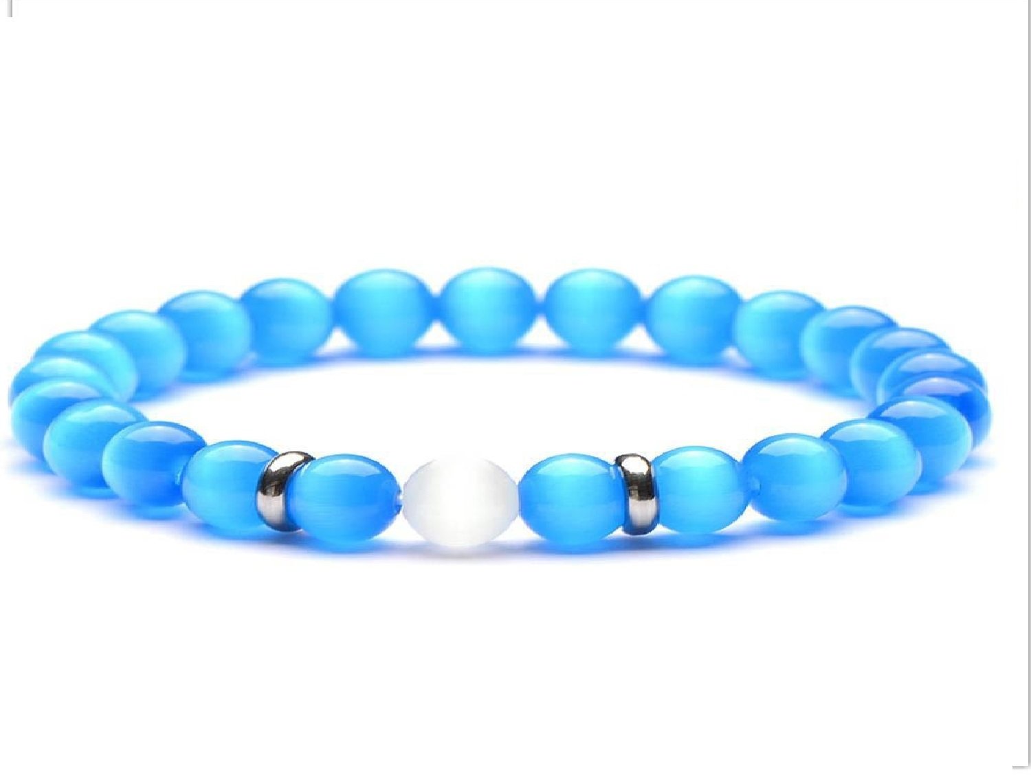 Blue Cat's Eye Stainless Steel Spacer Natural Opal Stone Bracelet