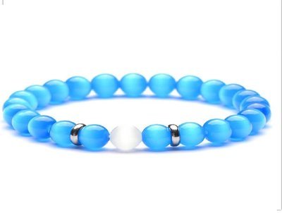 Blue Cat's Eye Stainless Steel Spacer Natural Opal Stone Bracelet