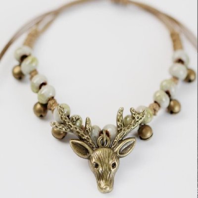 Ceramic Beads Hand-knitted Antique Bronze Plated Deer Head Charm Bracelet*