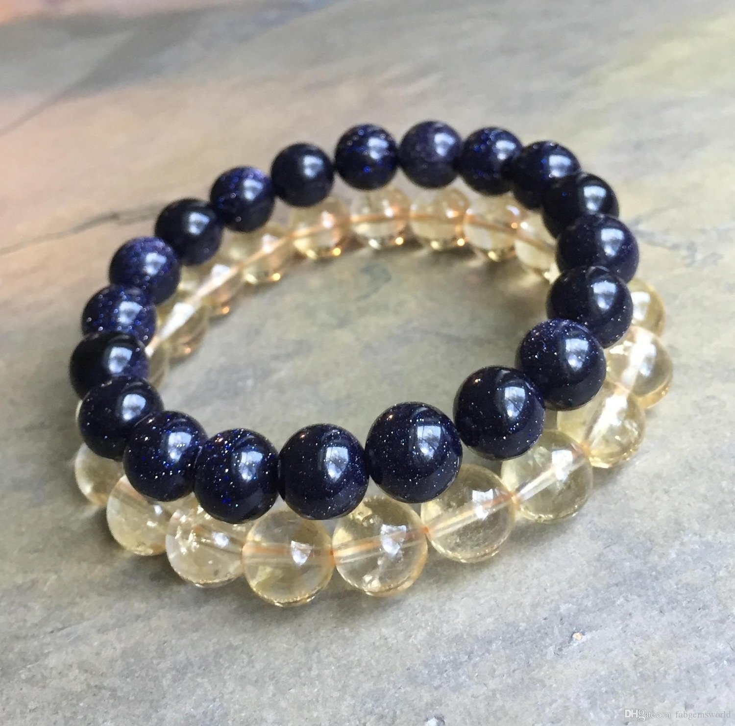 Blue Gold stone Beads Bracelet AND Citrine Beads Elastic Bracelet,Gemstone Bracelet*