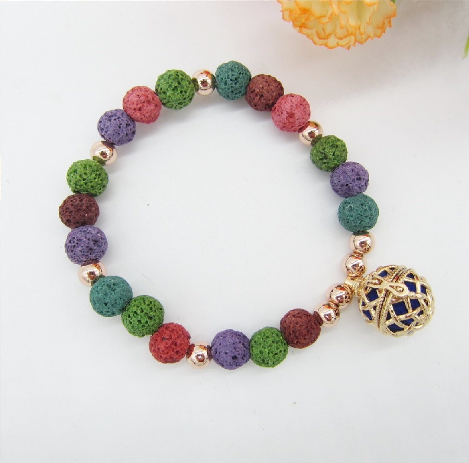 Multi Color Lava Beads and 16mm Locket Cage Essential Oil DIffuser Bracelet