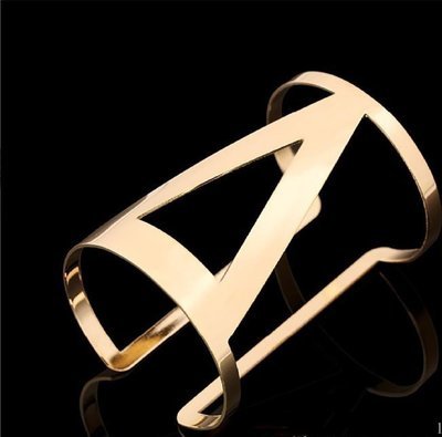 Adjustable Gold Plated V style hollow-out wide cuff bracelet*