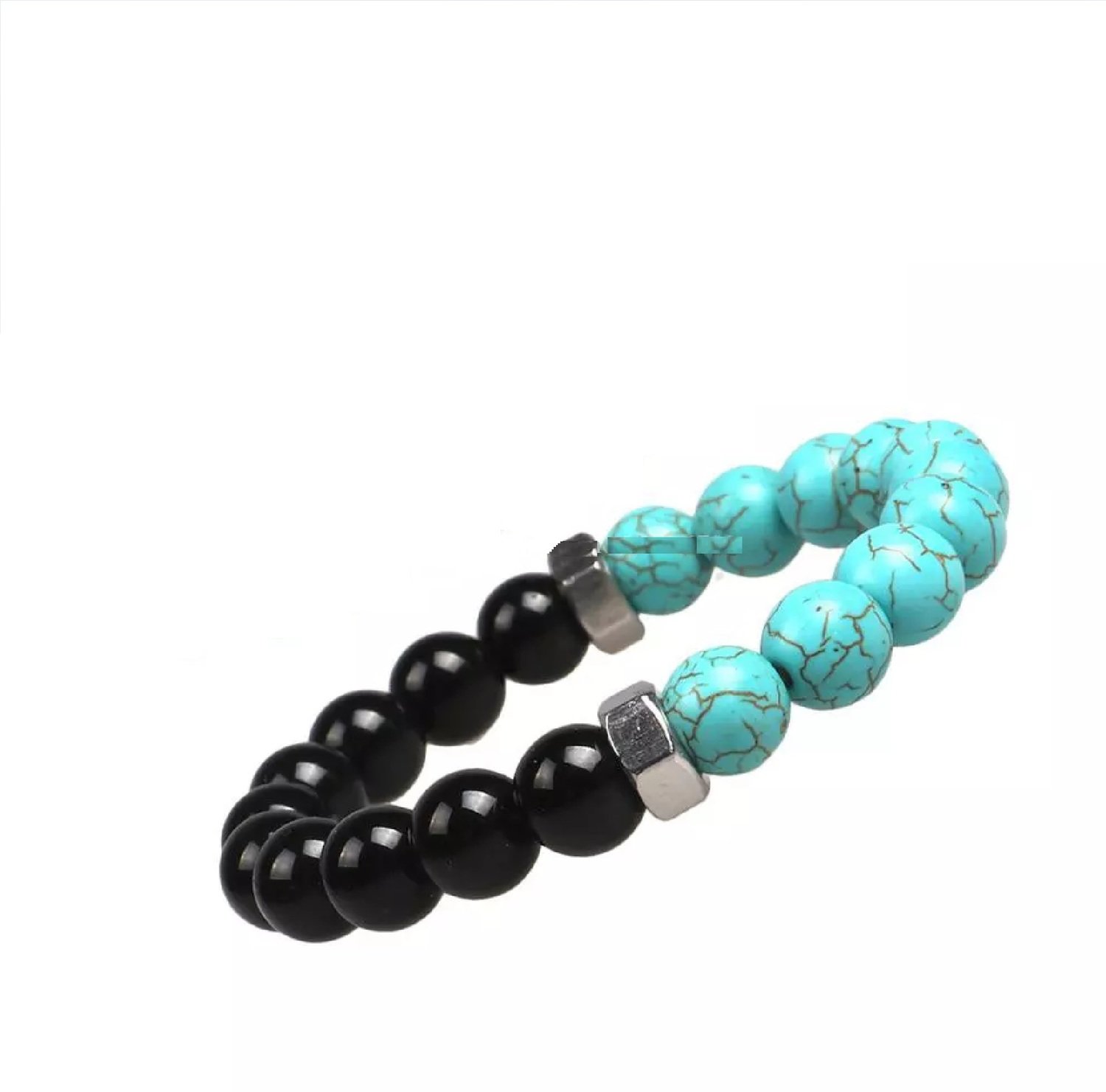 "NON-MATTE" Onyx Turquoises Stone Beads Screw cap Chakra Bracelet*