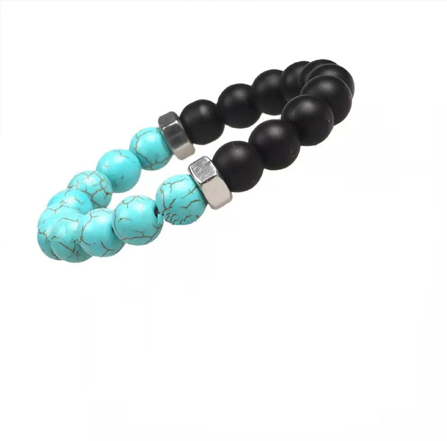"MATTE" Natural Stone Onyx Turquoises Stone Beads Screw cap Chakra Bracelet*