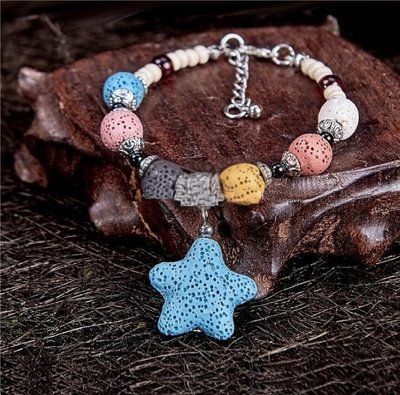 Colorized Star Natural Lava Stone Essential Oil Diffuser Bracelet Chromatic Aromthraphy Beads Bangle Women Jewelry*