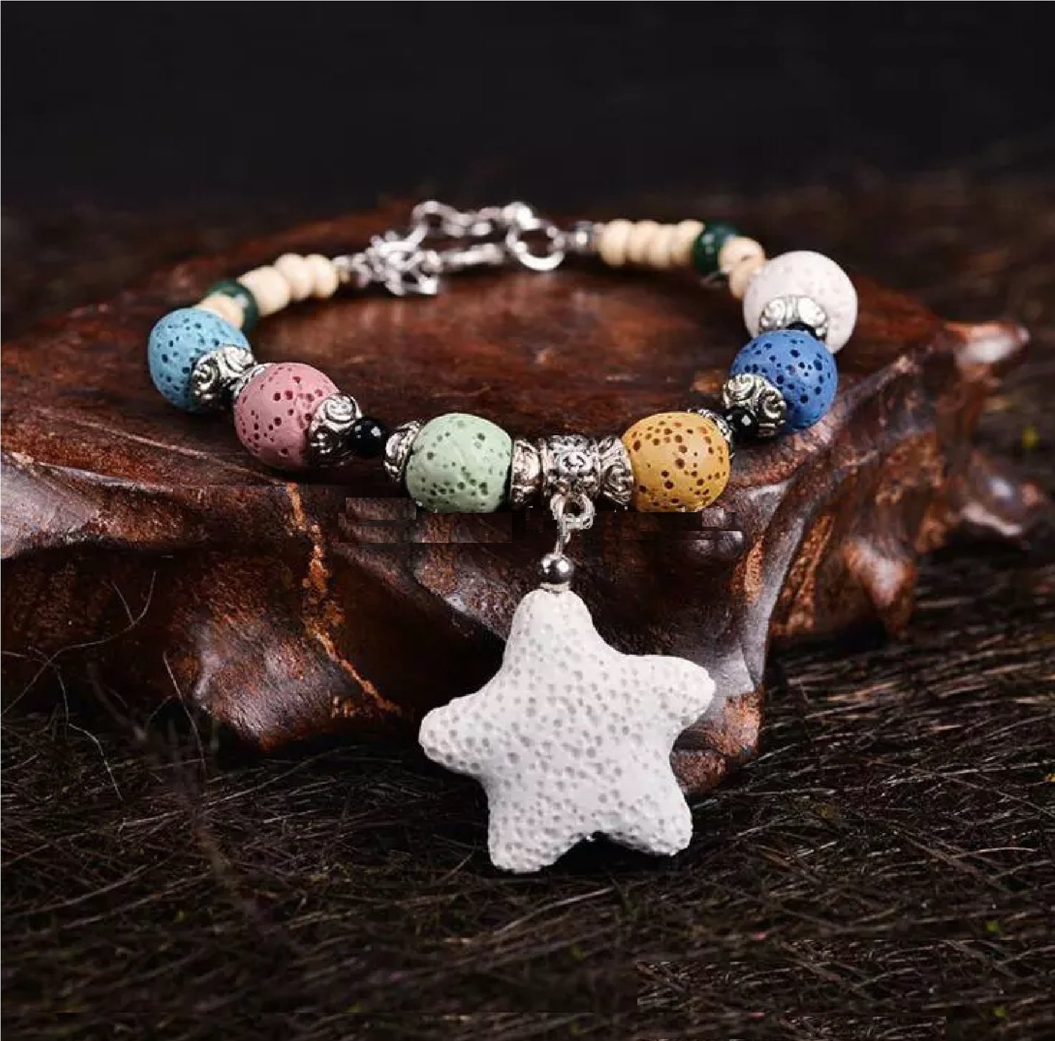 Colorized Star Natural Lava Stone Essential Oil Diffuser Bracelet Chromatic Aromthraphy Beads Bangle Women Jewelry*