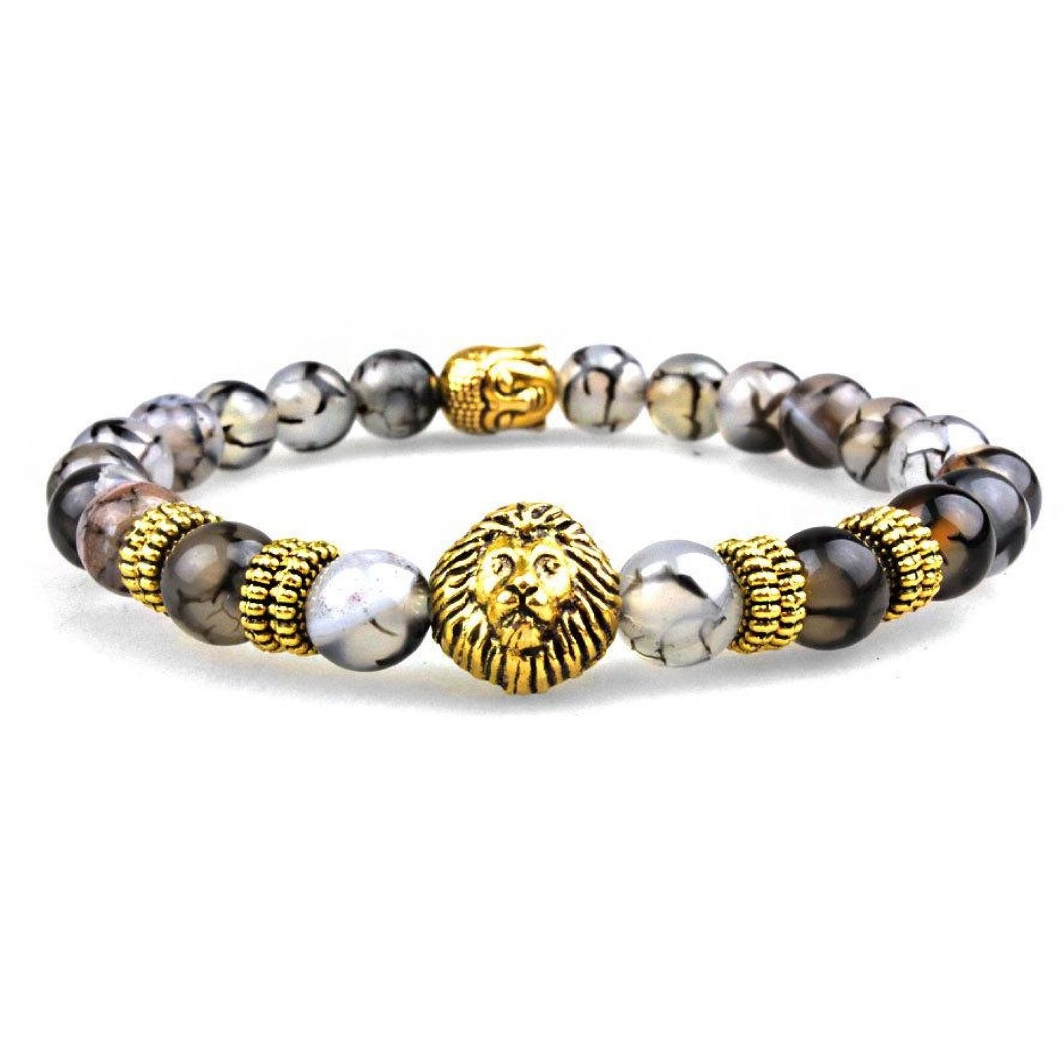 Natural Gold Black Stone Beads Charm Bracelet