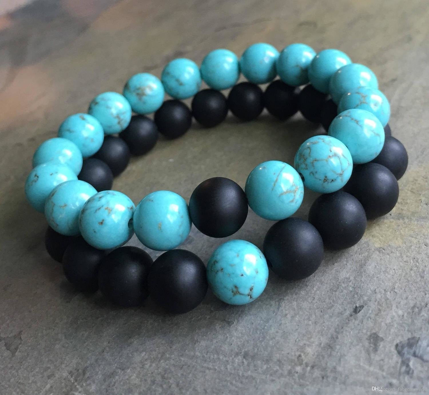 Howlite turquoise and Black Onyx Beads SET (2)