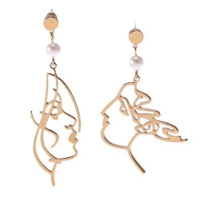 Gold metal Abstract Hollow Out human Face Dangle Earrings