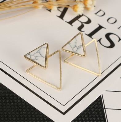 Faux Marble Gold Plated Triangle Geometric Ear Studs
