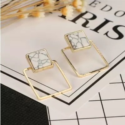 Faux Marble Gold Plated Square Geometric Ear Studs